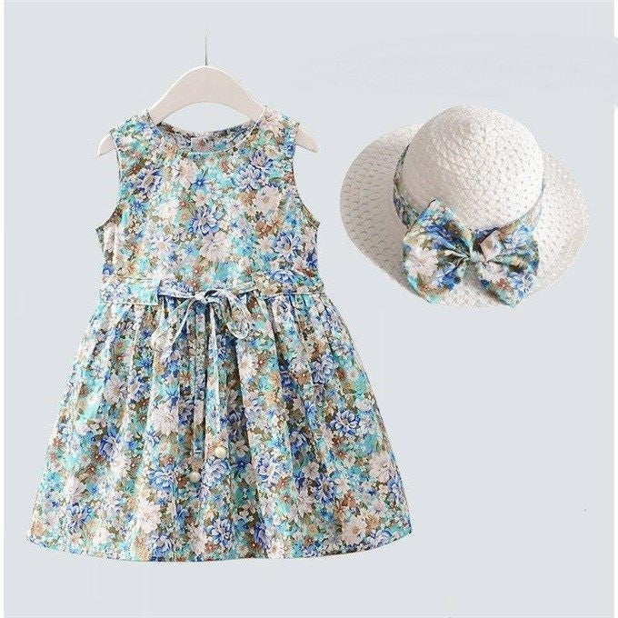 Robe d'Été Fleurie pour Fille + Chapeau Assorti Offer