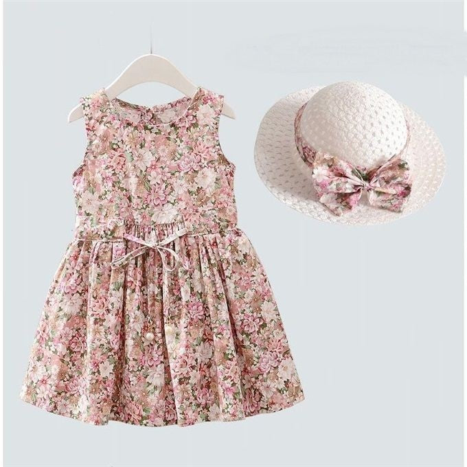 Robe d'Été Fleurie pour Fille + Chapeau Assorti Offer