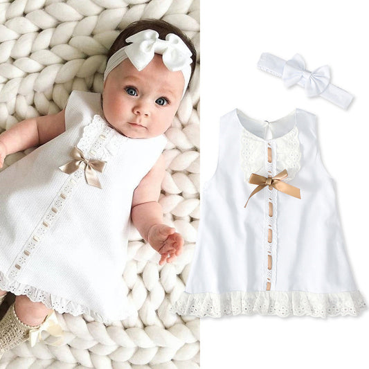 Robe Sans Manches avec Nœud pour Bébé Fille