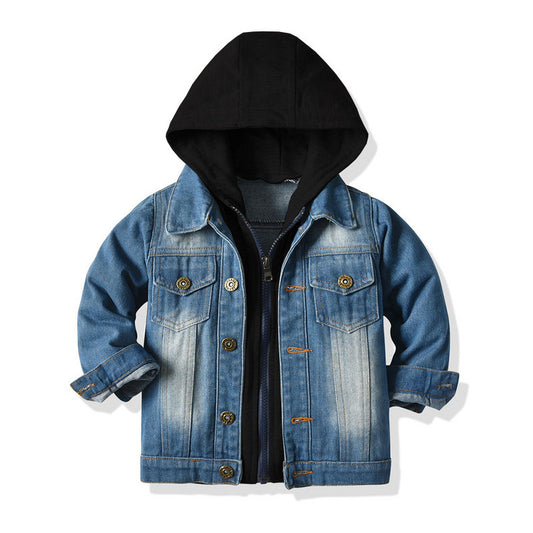 Veste en Jean à Capuche Effet Deux Pièces pour Enfant